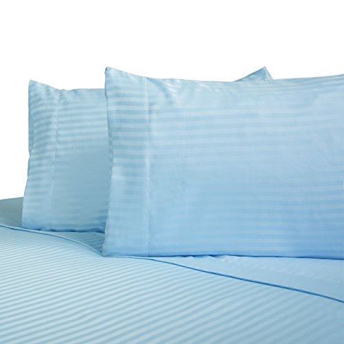 Merryfeel Classic Sateen Stripe Sheet Set. (4 Sizes, 14 Colors) (Full,Light Blue)