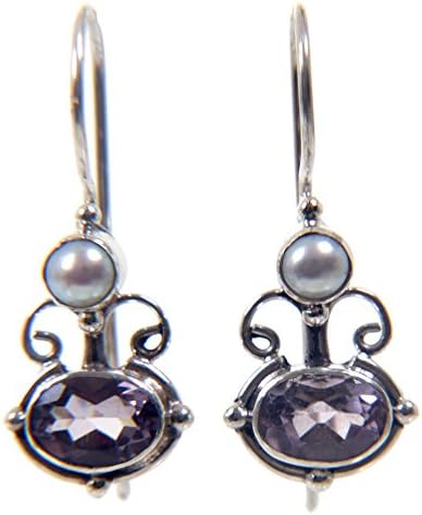 NOVICANOVICA Artisan Handmade Amethyst Cultured Freshwater Pearl Drop Earrings .925 Sterling Silver Purple White Indonesia Birthstone 'Sunrise Spirit'