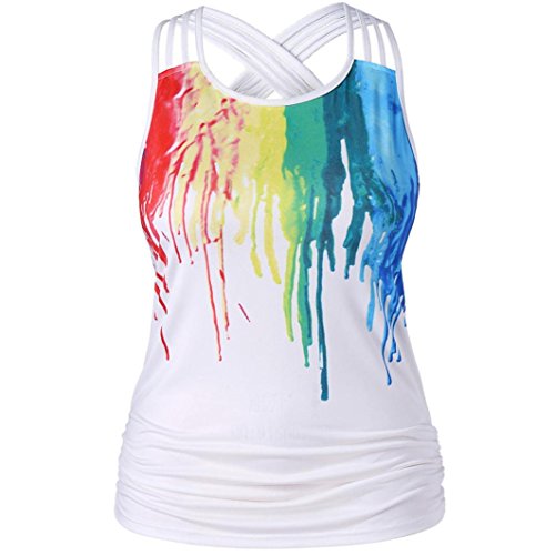 Jushye Women's Summer Vest, Sexy Plus Size Criss Cross Sleeveless Ruched Paint Drip Tank Tops (Multicolor, L) - Thumbnail 5