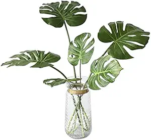 Artificial Monstera Leaves Real Touch Monstera Deliciosa Plant Leaf Stems Faux Tropical Palm Tree Greenery for for Home Indoor Outdoor Decor (Green - Pack of 6pcs)