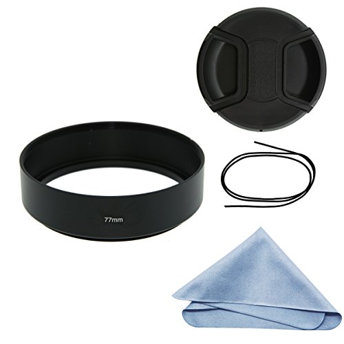 SIOTI Camera Standard Focus Metal Lens Hood + Cleaning Cloth + Lens Cap for Nikon Canon Sony Fuji Pentax Sumsung Leica Standard Thread Lens (77mm)