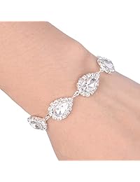 Paxuan - Juego de collar y pendientes colgantes para mujer, diseño de lágrima chapados en oro y plata, color blanco y champán