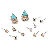 eManco Turquoise Crystal Stud Earrings Set Geometric Tassel Triangle Earrings Trending Jewelry (6 Pairs)