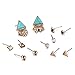 eManco Turquoise Crystal Stud Earrings Set Geometric Tassel Triangle Earrings Trending Jewelry (6 Pairs)