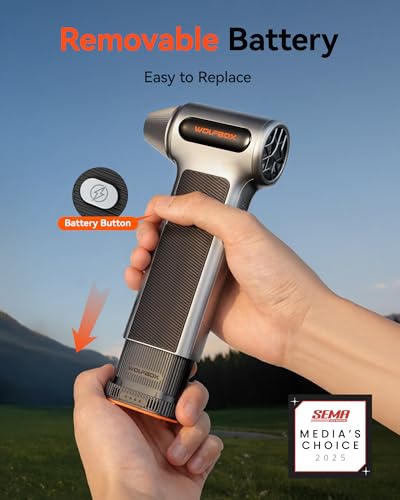WOLFBOX MF200 Electric Air Duster with Removable Battery & 4 Nozzles, Cordless 3-Speed Adjustable Mini Blower for Computer Keyboard, Car Cleaning, Home, and Outdoor Use