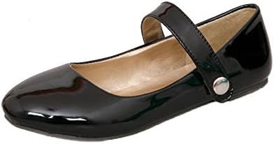 WeiPoot Women's Low-Heels Patent Leather Hook-and-Loop Round-Toe Pumps-Shoes