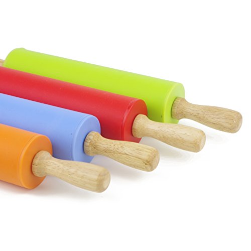 Remeel Silicone Rolling Pin Non-Stick Surface Wooden Handle (12 inch, Blue) - Thumbnail 4