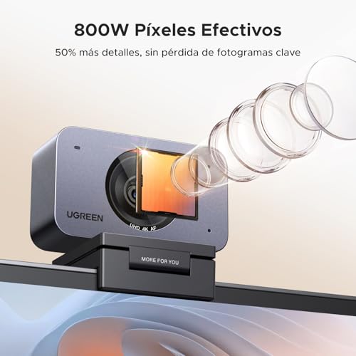 UGREEN FineCam Cámara Web 4K Ultra HD, 2 Micrófono con Cancelación de Ruido,Enfoque Automático, Face AE, 70° FOV, Adaptador USB-A/USB-C para PC/Portátil/Windows/Mac/Linux,Para Videollamadas, Streaming
