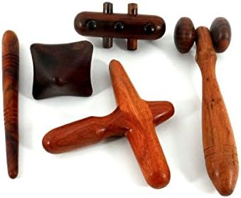 Thai Star Set 5 Pcs. Reflexology Traditional Massage Wooden Stick Tool Hand Head Foot Face Body Massager Red Wood #6