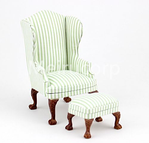 Meirucorp Dollshouse 1/12 Scale Miniature Furniture Striped Classic handcarved Chair and Ottoman 12197