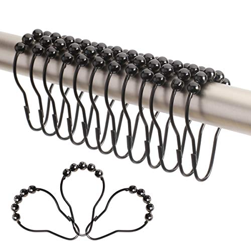 2Lb Depot Shower Curtain Rings Hooks â€“ Premium Stainless Steel â€“ Set of 12 Decorative Shower Curtain Hooks (Black)