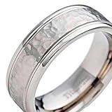 8mm Titanium Band Hammered Grooved Shiny Edge Men Wedding Band Size 8-14 Full and Half Size SPJ