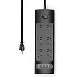 Surge Protector with 4 USB Ports and 10-Outlet, Mountable Power Strip, 6-Foot Long Heavy Duty Extension UL Cord, Overload Reset Switch, 125V, 1625W, 13A, Black