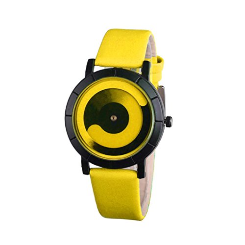 Start Unisex Women Couple Watch Creative Wave Lovers' Leather Band Watches (Yellow)