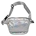 RedOrbis Plus Size Fanny Pack for Women with Extender - Holographic Fanny Pack for Sport Outdoor Travel Hiking - Extra strap Adjustable Belt - 3 Pockets Water-Resistant (silver holographic)