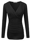 DRESSIS Women's Long Sleeve Fitted Deep V-Neck Surplice Top