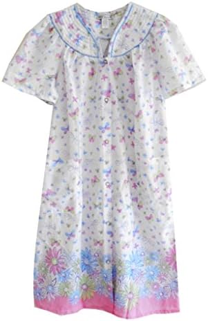 Trapunta Plisse Snap Front Duster Housecoat (Butterflies)