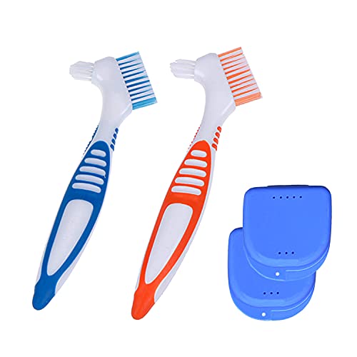 2 Pack Denture Brush Set with Case, Portable Premium Hygiene False