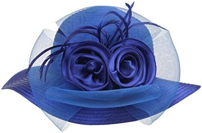 Prefe Lady's Kentucky Derby Dress Church Cloche Hat Bow Bucket Wedding Bowler Hats (Blue, One Size)