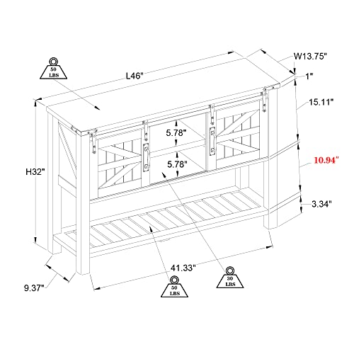 OKD Farmhouse Console Entryway Table with Sliding Barn Doors, Rustic