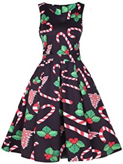 OQC Women's Christmas Santa Claus Sleeveless Fit and Flare Cocktail Party Dress with Belt
