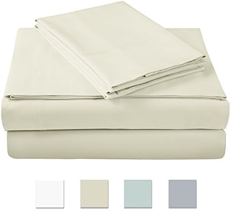500 Thread Count 100% cotton Sheet Set, Ivory Queen Sheet Set, 4-piece Long Staple Combed Pure Cotton best sheets for bed, Breathable, Soft &amp; Silky Sateen Weave Fits Mattress upto 18" deep pocket