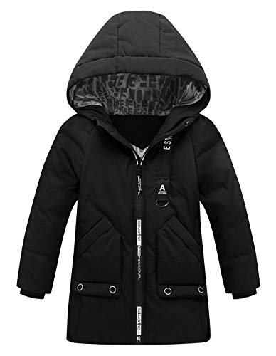 Aivtalk Warm Jackets for Boys Long Outdoor Coat Windproof Warm Winter Outwear Fashion Jackets Hooded Coat Black 6T