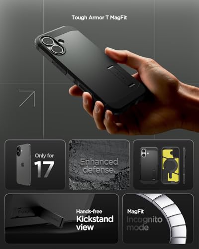 Spigen Tough Armor T MagFit designed for iPhone 17 case cover [MagSafe compatible] with [Capacitive Camera Control Button] and Kickstand - Black