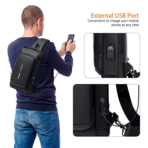 Homesen Mochila masculina com cadeado à prova d'água anti-roubo bolsa com porta de carregamento USB bolsa de ombro mochila transversal