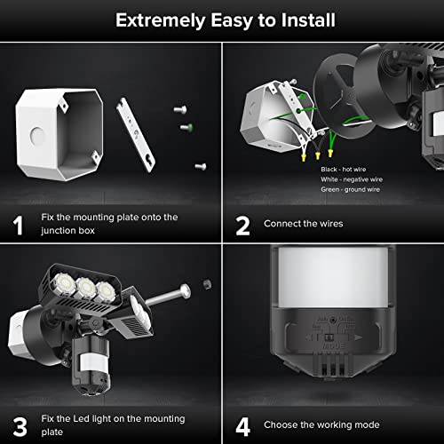 SANSI 38W 5000LM Luces de Movimiento para Exterior con Sensor, Luz de Inundación al Aire Libre con Detector Ajustable de 4 Modos, Equivalente a 500W 5000K de Atardecer a Amanecer, Resistente al Agua