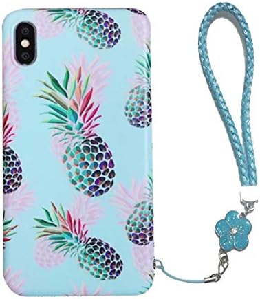 Calmpal iPhone Xs Max Case,iPhone Xs Max Floral Pineapple Pattern Semi-Hard Back Case with TPU Bumper Protective Case Cover with Cute Wrist Strap for iPhone Xs Max (6.5")