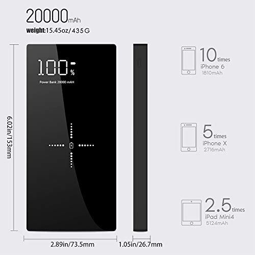 Yizer Powerbank 20000 mAh externe accu, draadloze powerbank met 2 uitgangen en LCD-digitaal display, draagbare oplader… - Afbeelding 7