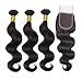 JINREN Brazilian Body Wave Virgin Hair Bundles with Closure Unprocessed 3 Bundles of Brazilian Virgin Human Hair Weave with Lace Closure 14