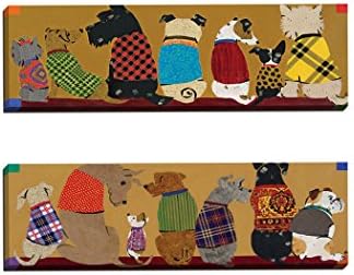 Portfolio Canvas Décor 'Dogs in a Row 1' by Dupre 12x36x1.5, 2 Pieces Canvas Wall Art