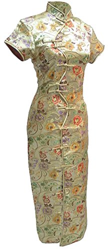 7Fairy Women's Sexy Gold Ten Buttons Long Chinese Dress Cheongsam