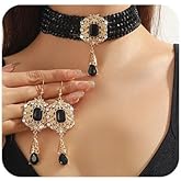 Missgrace Women Silver Black Green Red Rhinestone Crystal Tassels Bridal Necklace Earrings Sets Teardrop Necklace Dangle Earrings Set for Wedding Brides Bridesmaid