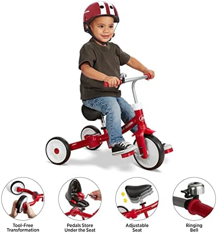 Triple Play Tricycle, Tricycle Rouge pour Tout-Petits, draisienne, à Utiliser de 1 à 3 Ans