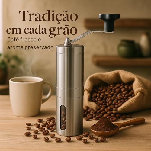 Moedor de Café Manual em Aço Inoxidável Portátil | Ajustável, Moagem Fina e Grossa