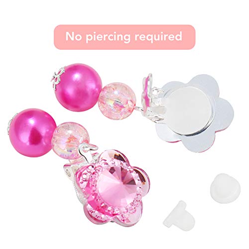 Fnova 28Pcs Little Girl Clip on Earrings and Kid Adjustable Rings in Box, Pretend Kids Jewelry Play Earrings and Dress Up Rings for Children, 3pcs Princess Necklace Jewelry Included for Free - Thumbnail 5