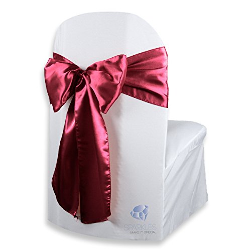Sparkles Make It Special 150 pcs Satin Chair Cover Bow Sash - Burgundy - Wedding Party Banquet Reception - 28 Colors Available