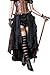 HaoLin Steampunk Retro Victorian Punk Cincher Lace up Long Ruffle Pencil Skirt Black