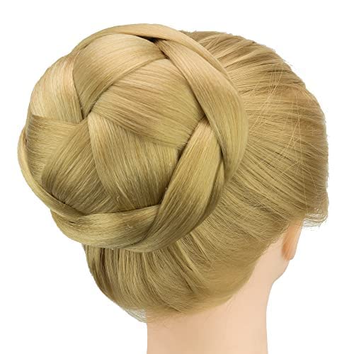 IMISSU Large Size Dancer Braided Chignon Hair Cover Donut Hairpieces Scrunchie Hair Bun Wig Updo on Wedding Party (M4 Ash Blonde)