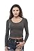 Hollywood Star Fashion Women's Long Sleeve Scoop Neck Crop Top (Large, Charcoal)