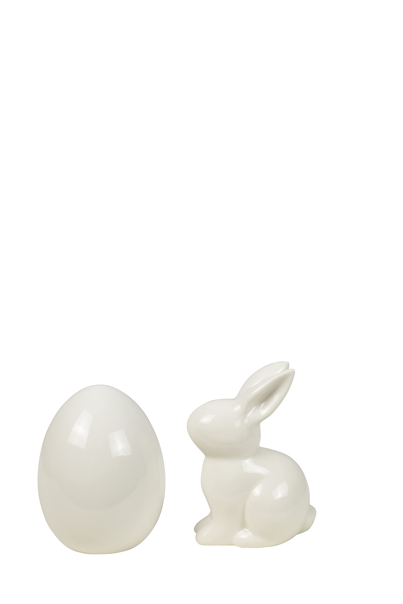 HEITMANN DECO Easter egg and Easter bunny set: Easter decoration made of ceramic in porcelain look, for standing, white, approx. 12.5 x 10.5 x 8 cm