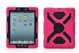 Pepkoo Ipad 2/3/4 Case Plastic Kid Proof Extreme Duty Dual Protective Back Cover with Kickstand and Sticker for Ipad 4/3/2 - Rainproof Sandproof Dust-proof Shockproof (Pink/black)
