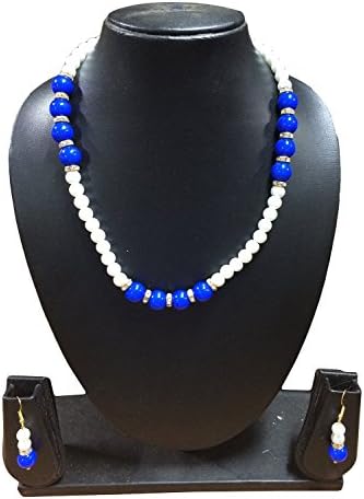 The Indian Arts White-Blue Color Pearl Necklace with Earings Double Layer Fashion Jewelry for Womens