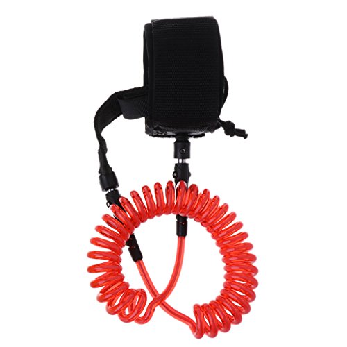 GMSP 10 ft Coiled TPU Surfboard Leash, Paddle Board Accessory Spring Foot Rope Surfing Safety Lifesaving (red)