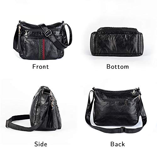 Crossbody Bags For Women Pocketbooks Soft PU Leather Purses and Handbags Multi Pocket Shoulder Bag (BLACK-5)