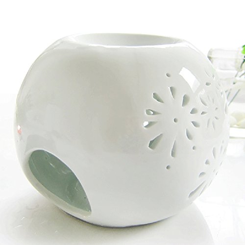 ToiM Milk White Ceramic Hollowing Floral Aroma Lamp Candle Warmers Fragrance Warmer Oil Diffuser Essential Oil Lamp Aromatherapy Furnace Ceramic Incense Burner Wax Melt Warmer (Egg Shaped)