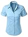 LE3NO Womens Tailored Short Sleeve Button Down Shirt with Stretch,L3nwt575a_babyblue,Medium
